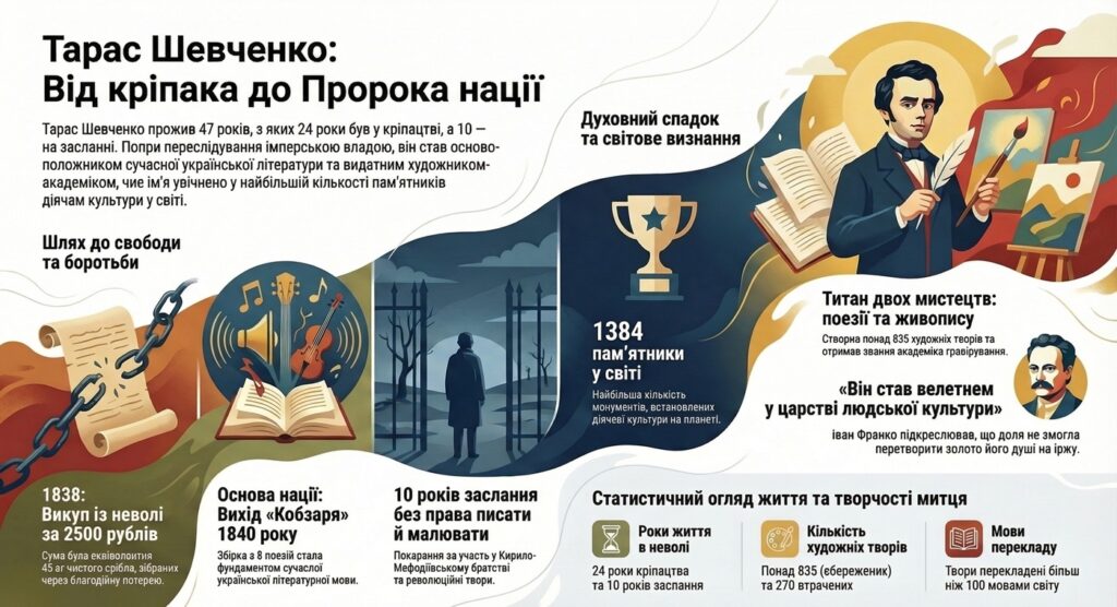 Від кріпака до пророка України історія Тараса Шевченка. Інфографіка